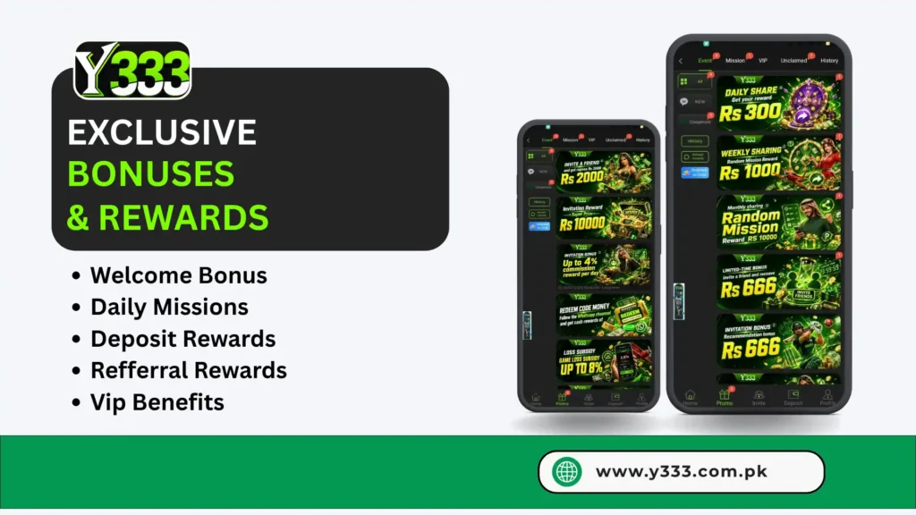 Y333 Game bonuses, rewards and VIP benefits.